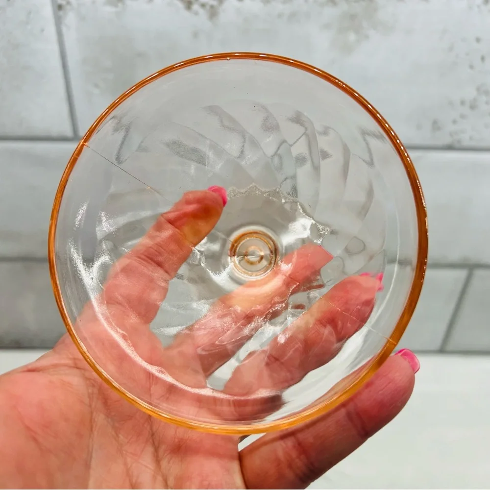 HAZEL ATLAS Vintage Diamond Optic Pink Champagne / Tall Sherbet Glasses Set of 4